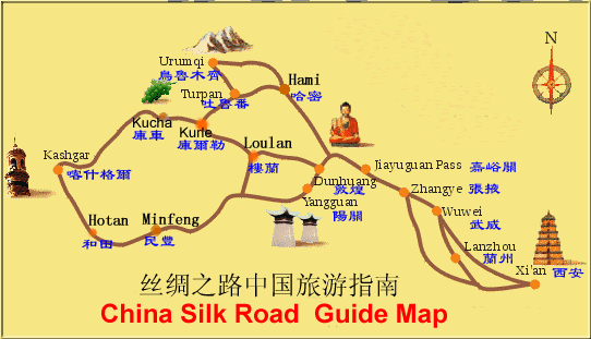 china silk road guide map to show the places to visit along the silk road